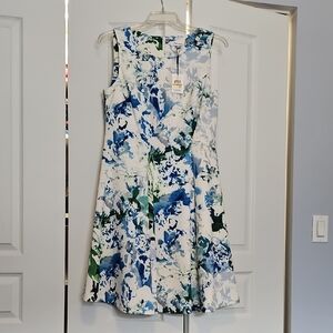 Floral Fit & Flare Dress in Blue and Green